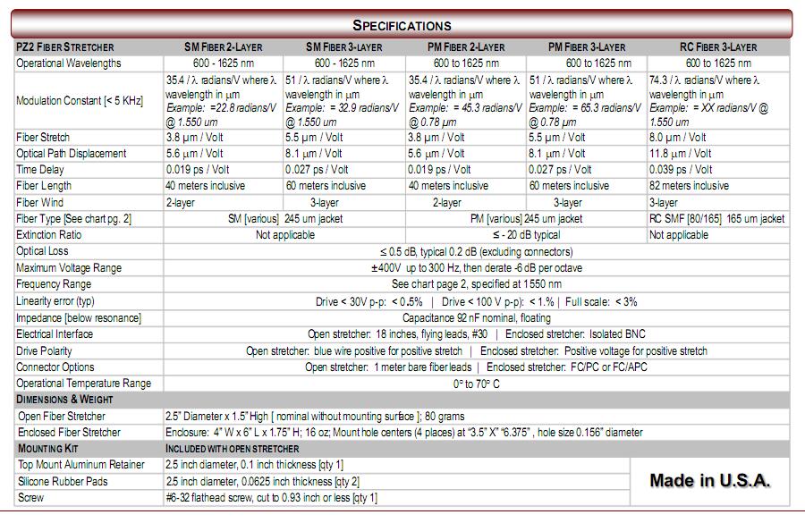 pz1光纤拉伸器参数